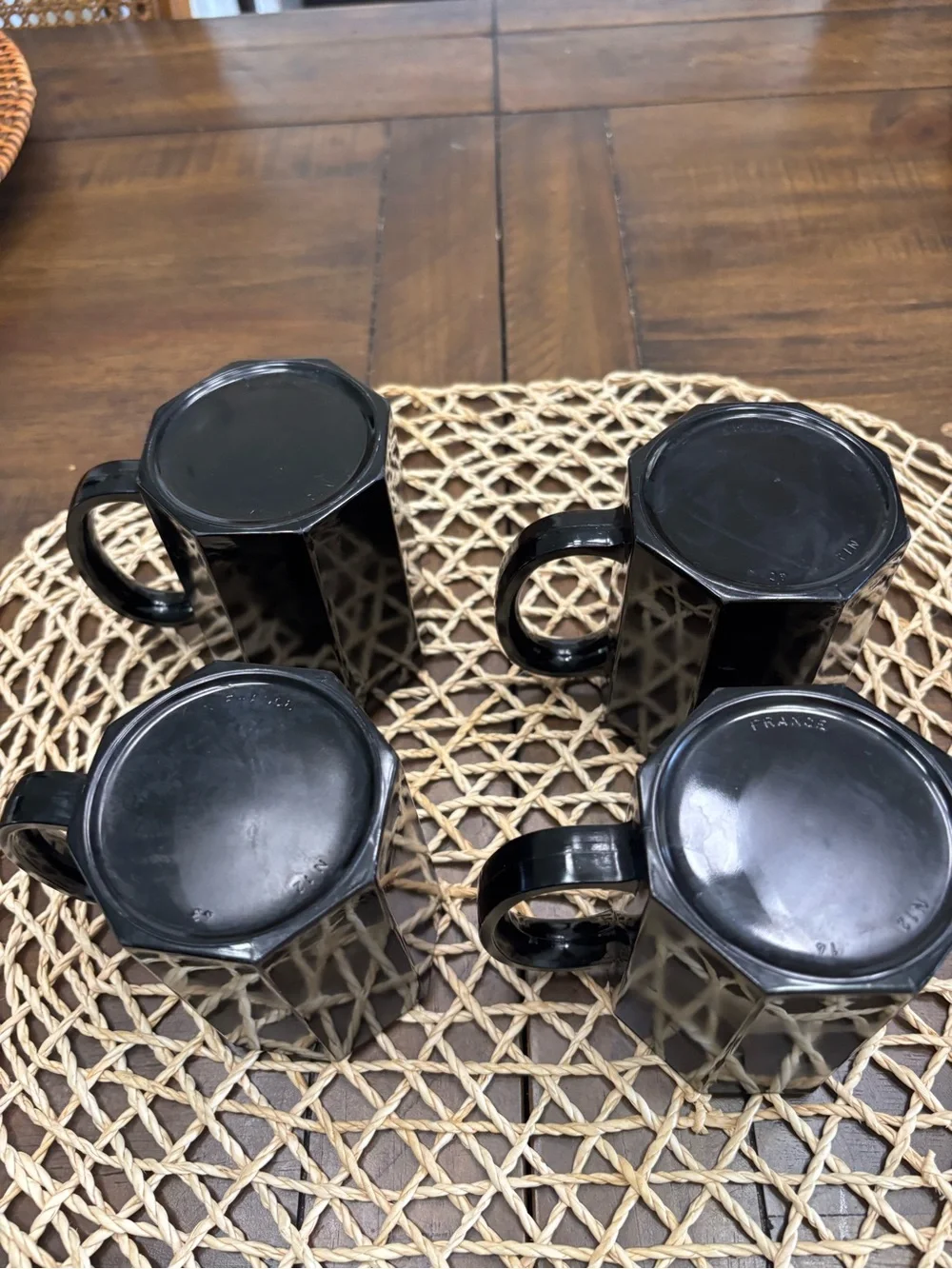 Four Mcm vintage retro black octagonal France mugs